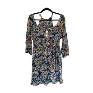 BCBGeneration‎ NWT! Women’s Floral Mini Dress Cold Shoulder Flowy/Ruffle Ties M